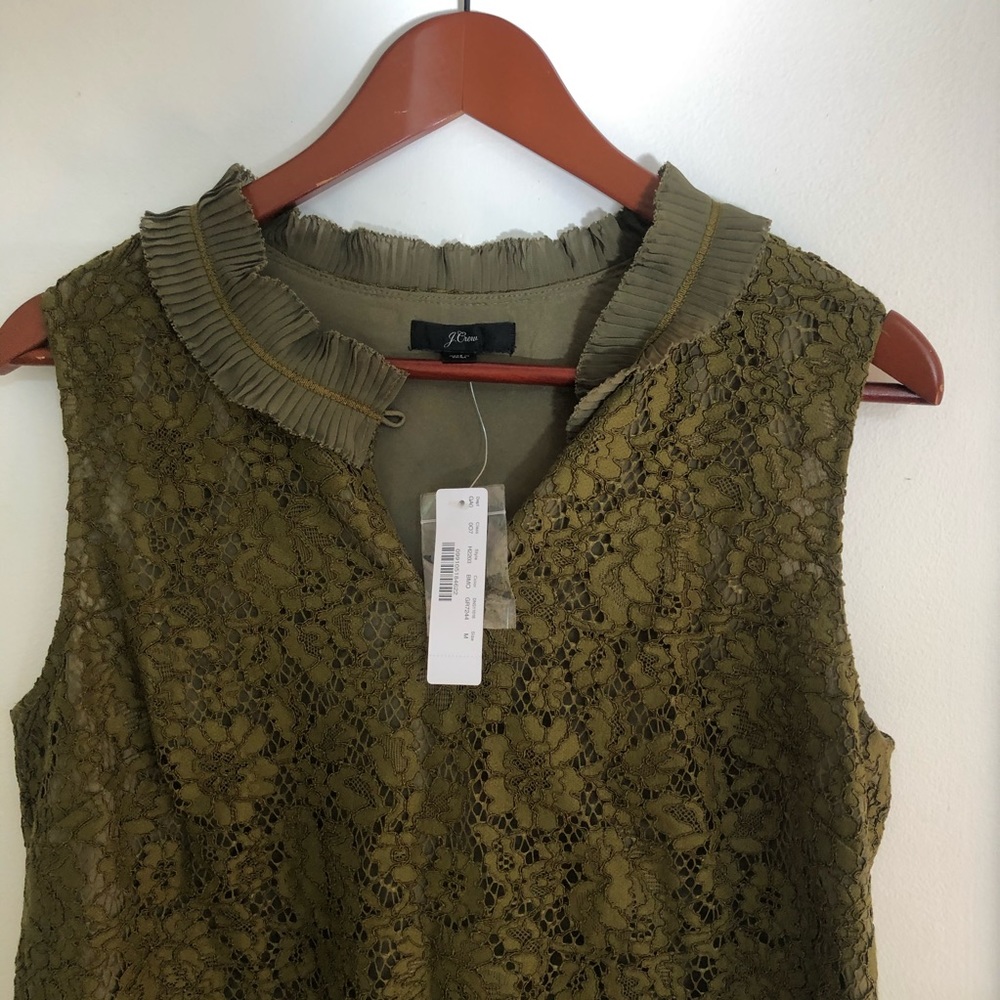 J. Crew Lace Ruffle-Neck Top in Burnished Moss NWT - Picture 9 of 16